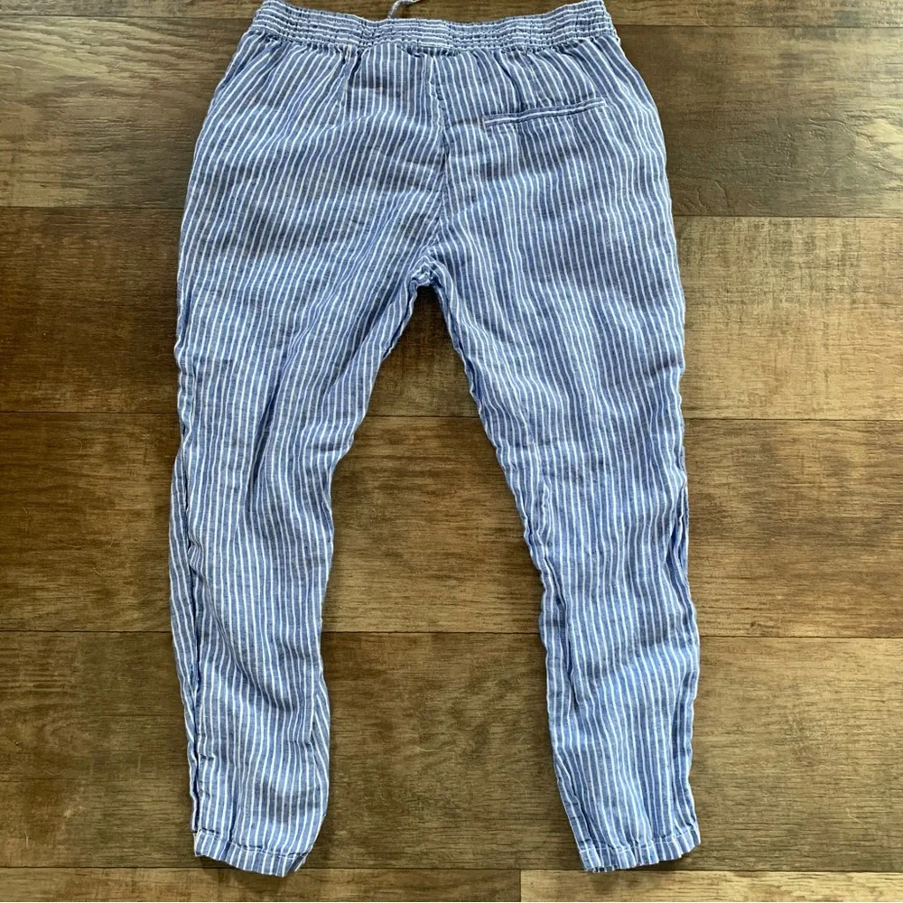 LOGG blue and white striped pinstripe linen pants